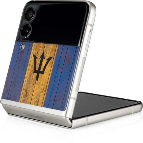 Barbados Flag Dark Wood Galaxy Z Flip3 5G Skin